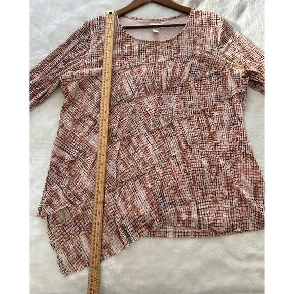 Chicos Shirt Size 3 Extra Large Blouse Tiered Mosaic Ruffle Asymmetrical Flowy - Picture 4 of 9